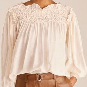 Rebecca Taylor Purple Cotton Smocked Blouse NWT